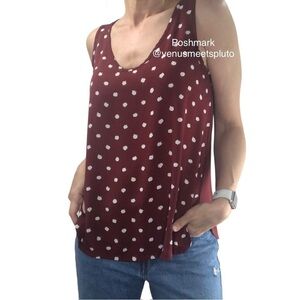 Loft Tank Top Polka Dot Sz MP Blouse Rust Brown White Business Casual Career